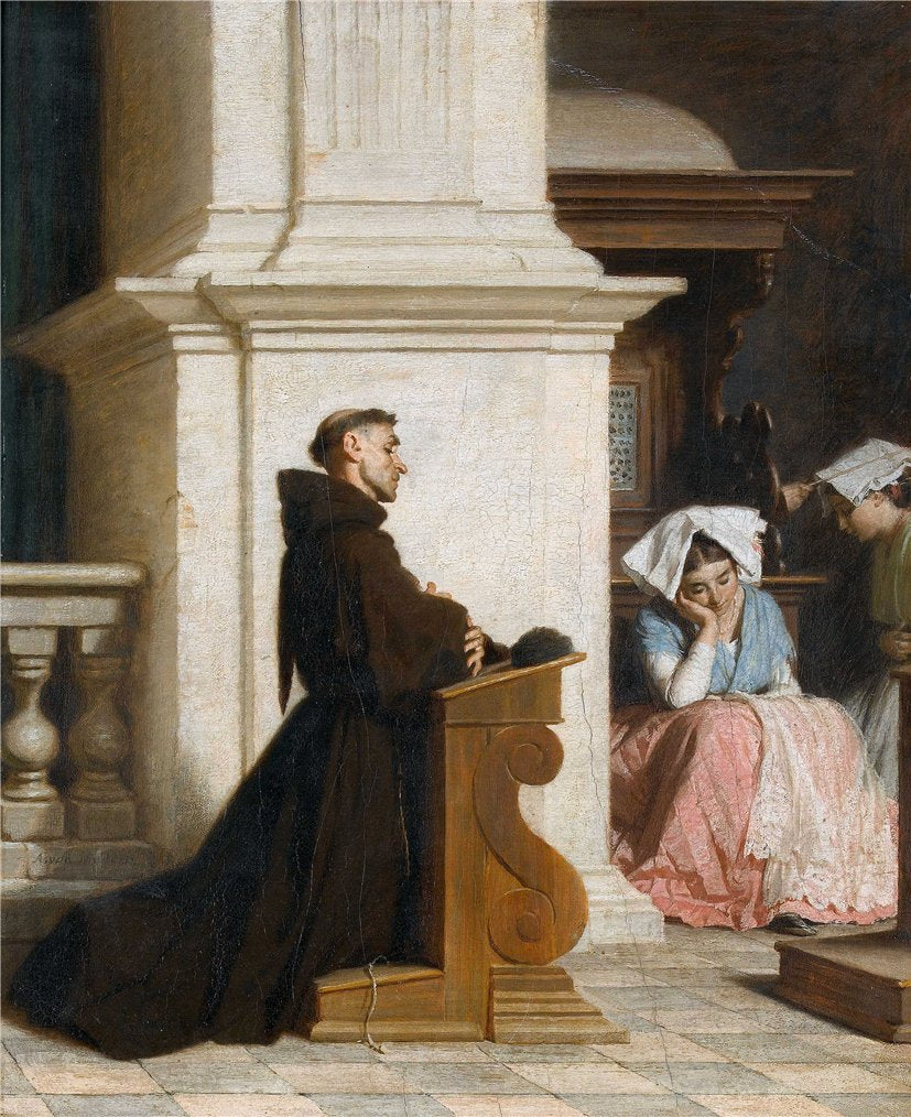 Monk in Prayer in the Church, vintage artwork by Alfred Jacques van Muyden, A3 (16x12") Poster Print