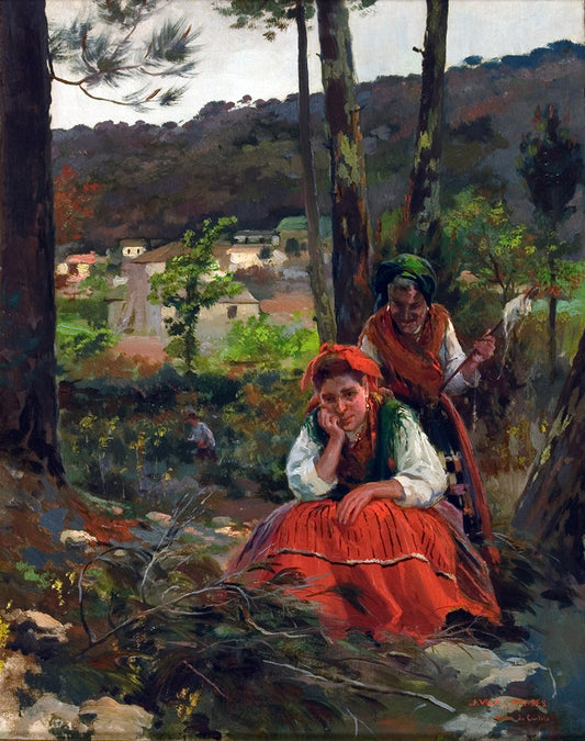 Mujeres en el Campo, vintage artwork by Julio Vila y Prades, 12x8" (A4) Poster