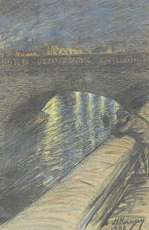Twilight in Stockholm, vintage artwork by Nils Kreuger, 12x8" (A4) Poster