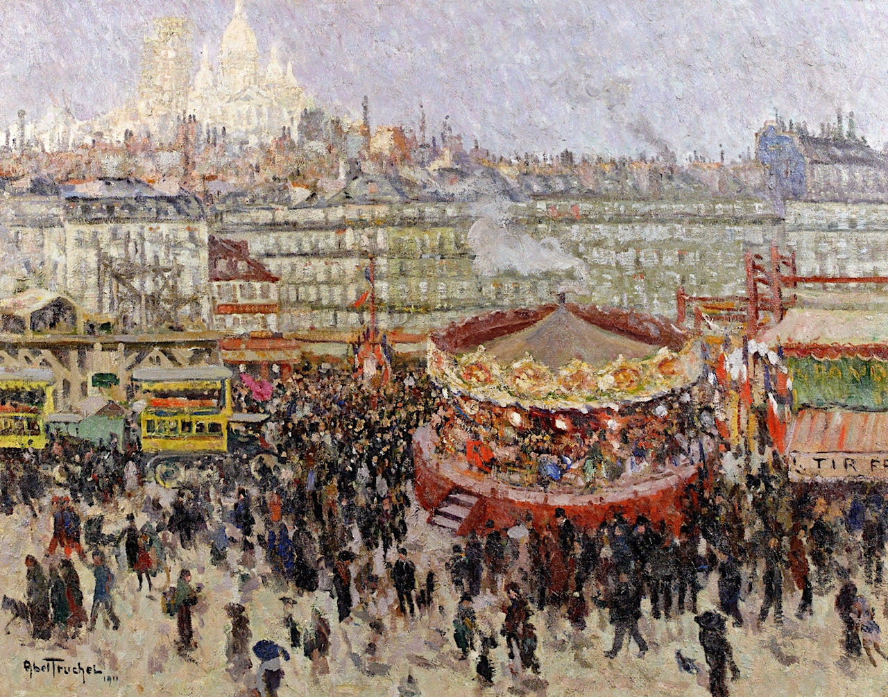 Fairground in Montmartre, vintage artwork by Louis Abel-Truchet, 12x8" (A4) Poster