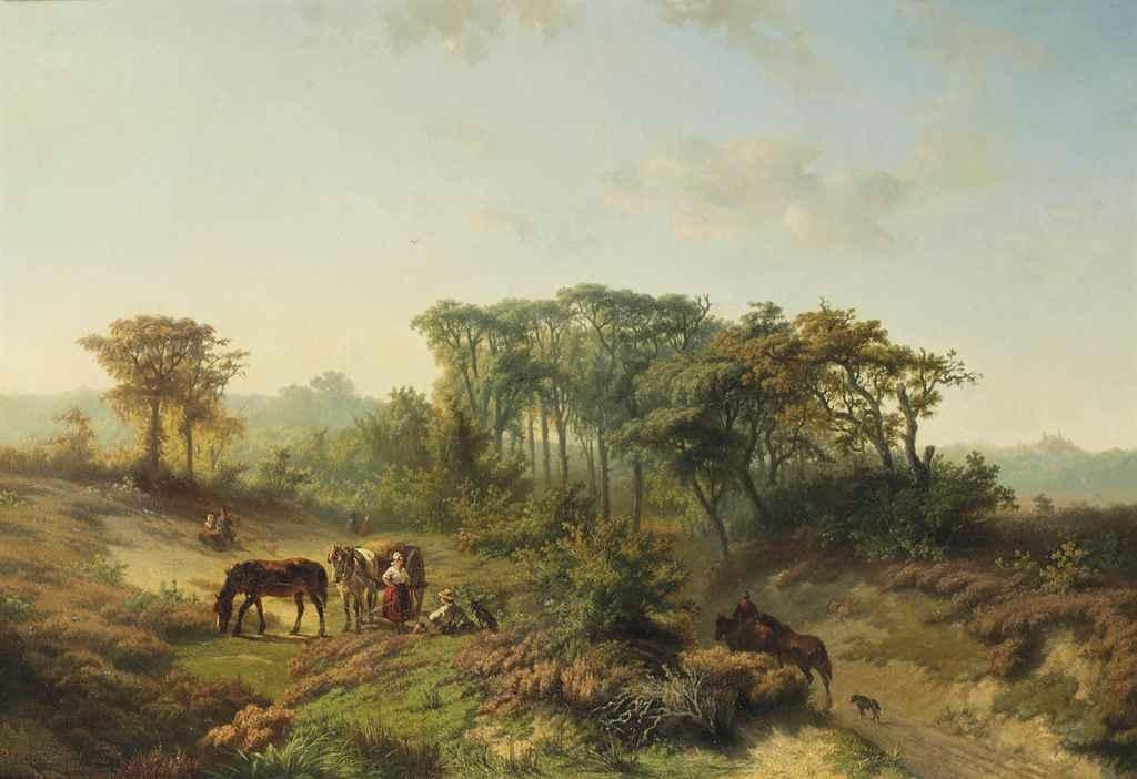 Travelers Resting in a Summer Landscape, vintage artwork by Paul Joseph Constantin Gabriël, 12x8" (A4) Poster