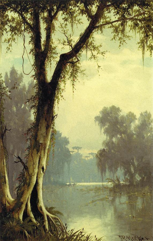 A Louisiana Bayou, vintage artwork by Joseph Rusling Meeker, 12x8" (A4) Poster