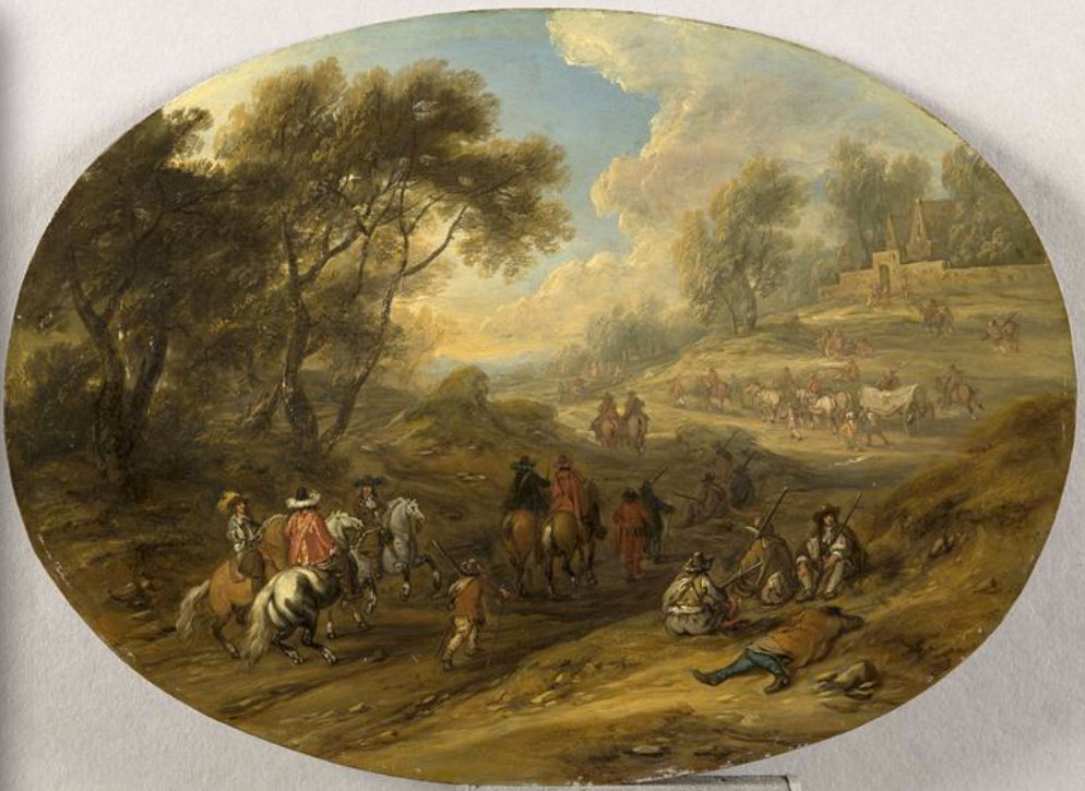 Military Convoy, vintage artwork by Adam Frans van der Meulen, 12x8" (A4) Poster