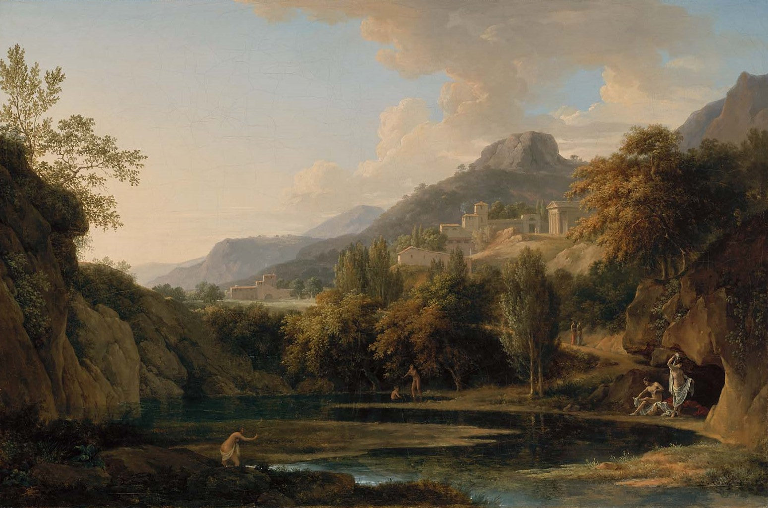 Italian Landscape with Bathers, vintage artwork by Pierre-Henri de Valenciennes, 12x8" (A4) Poster