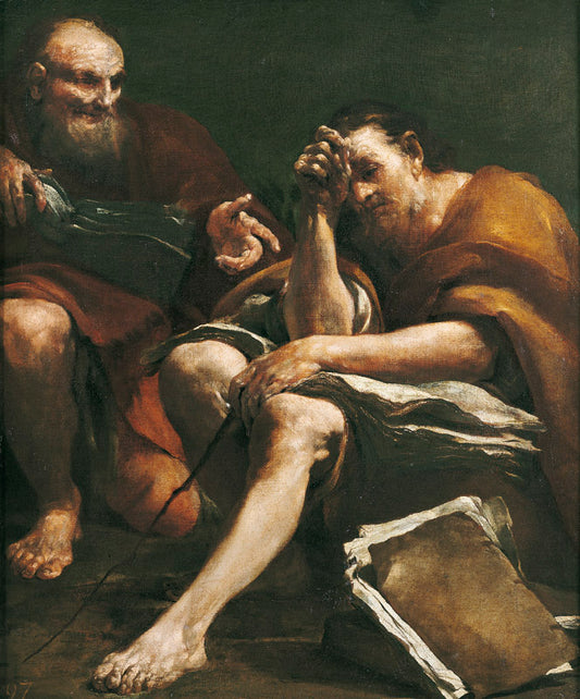 Democritus and Heraclitus, vintage artwork by Giuseppe Maria Crespi, 12x8" (A4) Poster