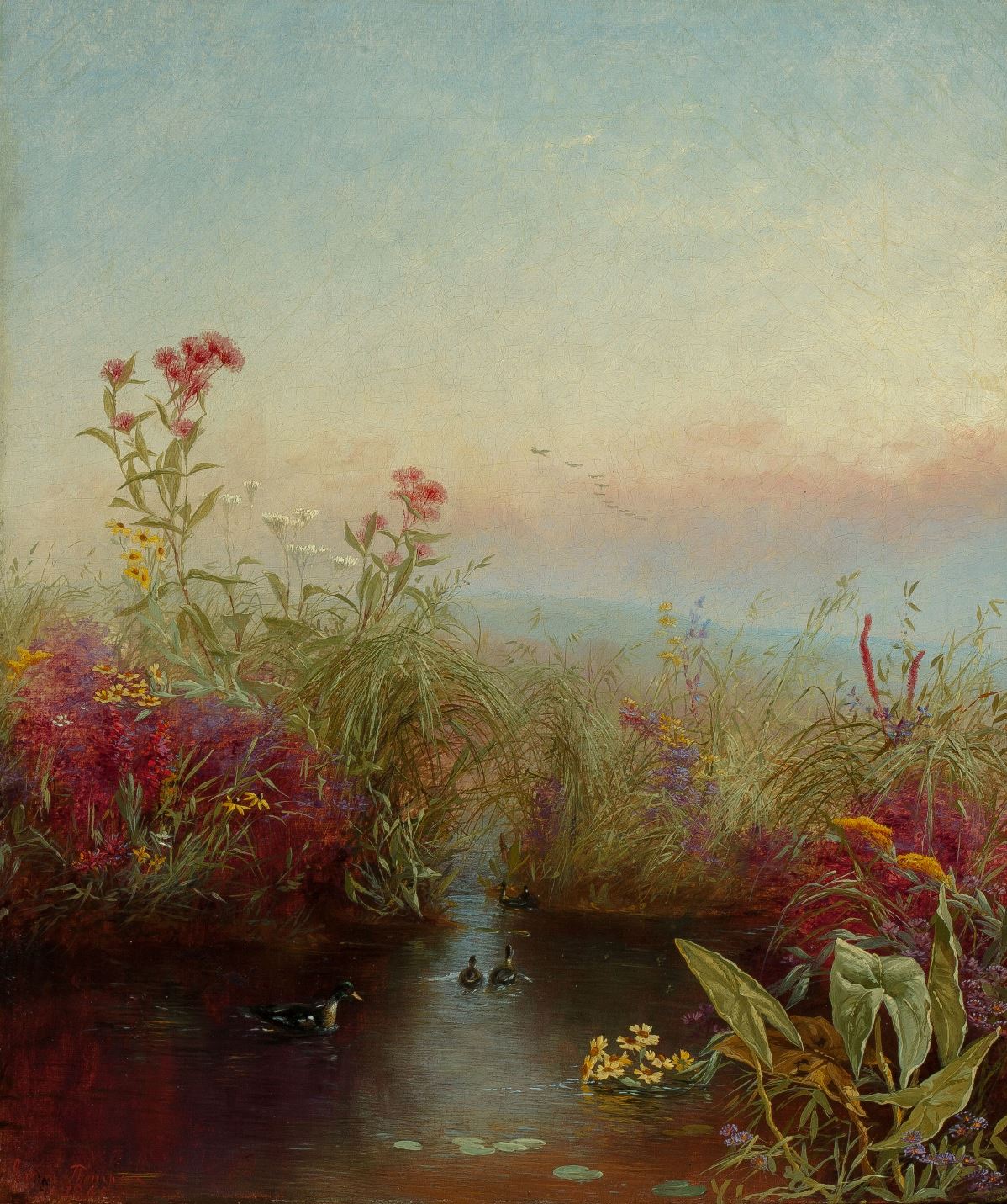 Riverbank in Bloom, vintage artwork by Jerome Thompson, A3 (16x12") Poster Print