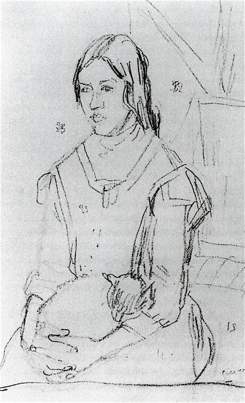 Girl Holding a Cat, vintage artwork by Gwen John, 12x8" (A4) Poster