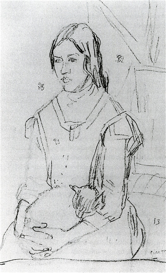 Girl Holding a Cat, vintage artwork by Gwen John, 12x8" (A4) Poster