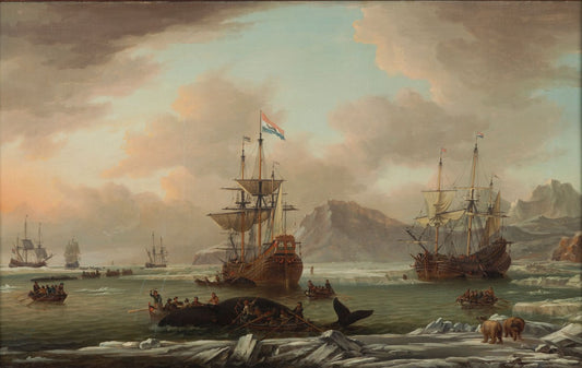 Whaling in the Northern Seas, vintage artwork by Abraham Jansz. Storck, 12x8" (A4) Poster