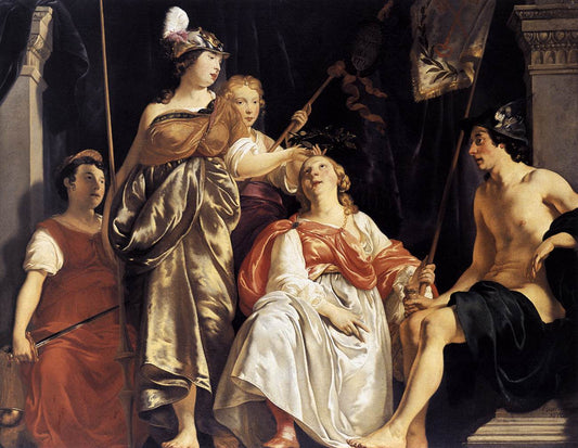 Minerva Crowns the Maid of Leiden, vintage artwork by Abraham van den Tempel, 12x8" (A4) Poster