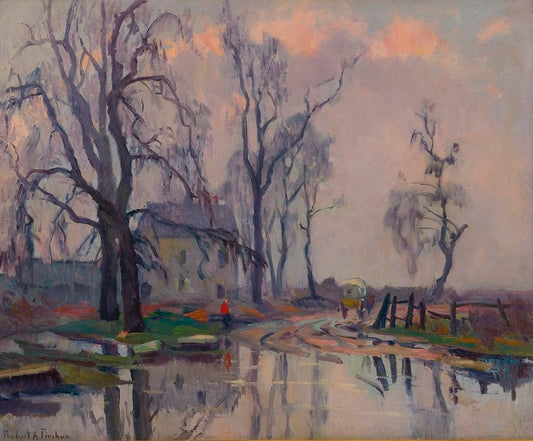 Carriole sur chemin bordé d'eau by Robert Antoine Pinchon,16x12(A3) Poster