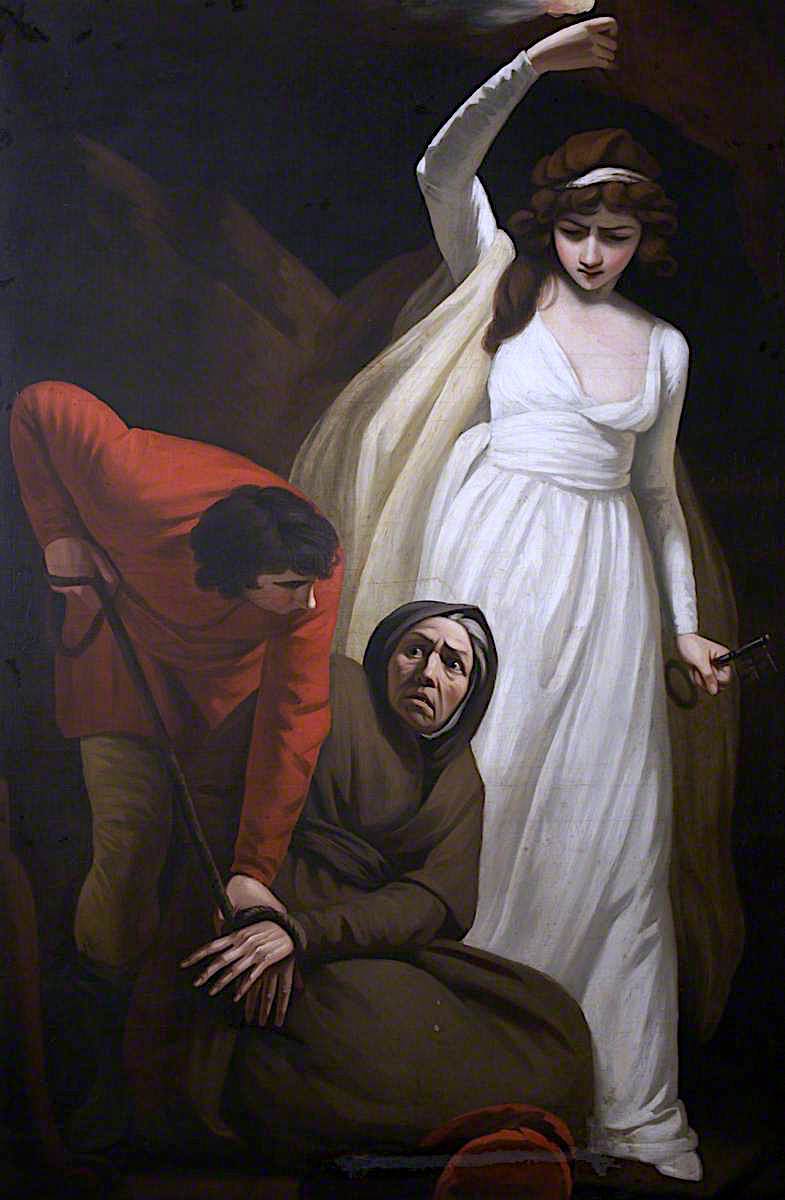 Gil Blas Binds Leonarda to the Leg of a Table, vintage artwork by John Opie, 12x8" (A4) Poster