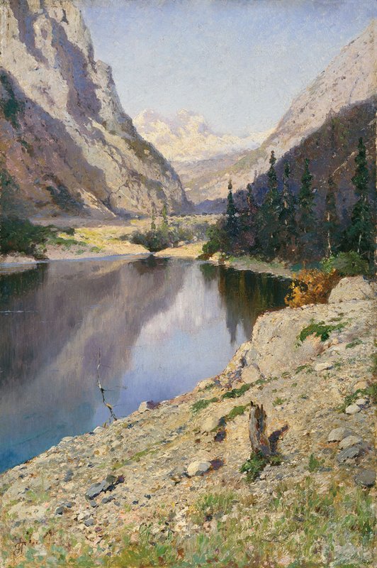 A Mountain Lake near Munich, vintage artwork by Ivan Endogurov, 12x8" (A4) Poster