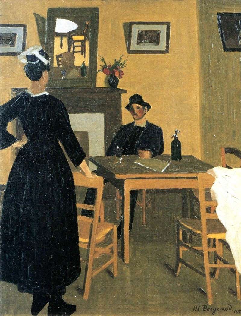 Le bistrot jaune, vintage artwork by Marius Borgeaud, 12x8" (A4) Poster