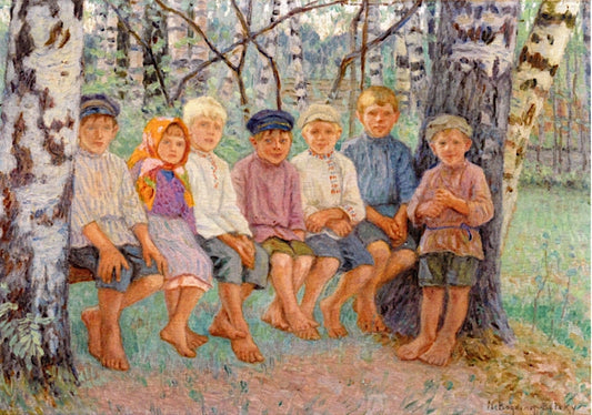 Children on a Bench by Nikolai Petrovich Bogdanov-Belsky,A3(16x12")Poster