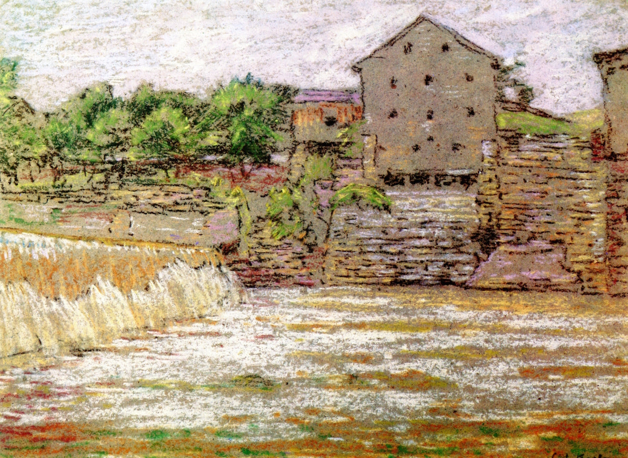 Mill and Waterfall, vintage artwork by Charles Salis Kaelin, 12x8" (A4) Poster