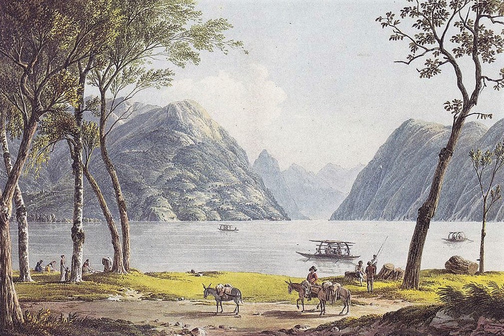 Lake of Lugano, vintage artwork by Joseph Rebell, 12x8" (A4) Poster