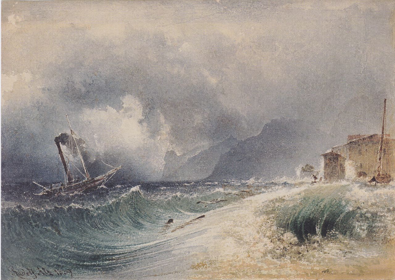 Storm on Lake Garda, vintage artwork by Rudolf von Alt, A3 (16x12") Poster Print
