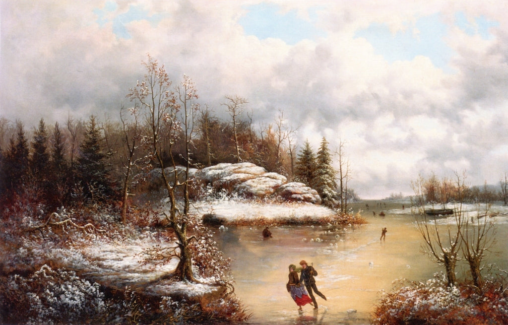 Skating in Winter, vintage artwork by William Charles Anthony Frerichs, 12x8" (A4) Poster