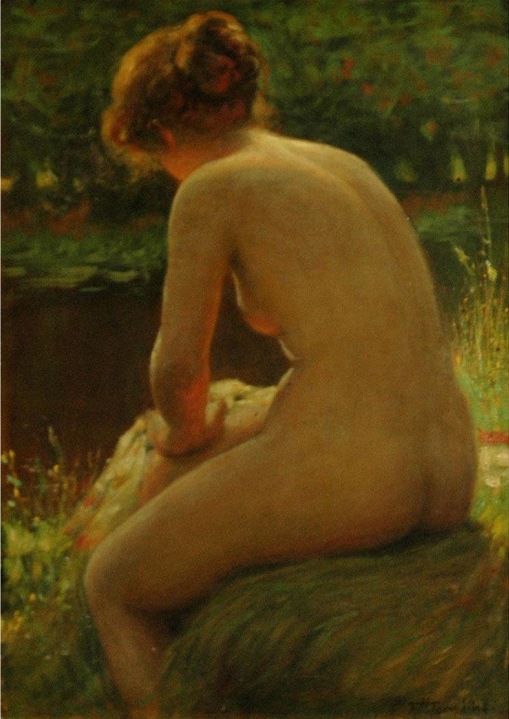 Nude Woman by  the Water’s Edge, vintage artwork by Frank Hector Tompkins, 12x8" (A4) Poster