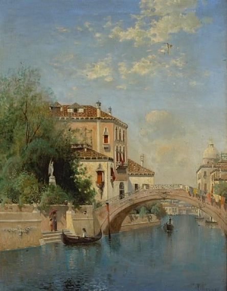 Gondolas on a Venetian Canal, vintage artwork by Karl Eugene Felix, 12x8" (A4) Poster