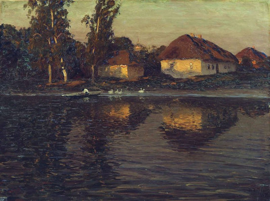 Evening in Ukraine, vintage artwork by Nikolai Nikanorovich Dubovskoy, 12x8" (A4) Poster