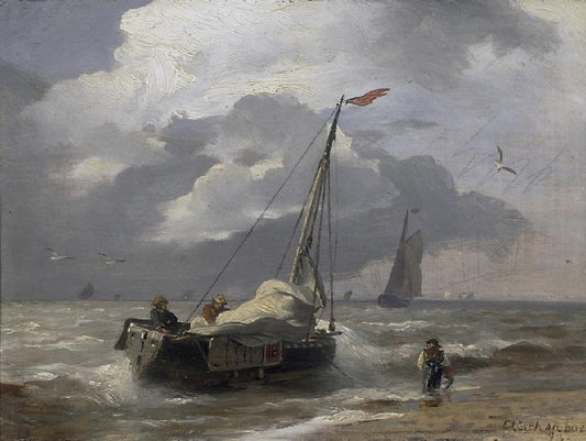 Fishermen Returning, vintage artwork by Andreas Achenbach, A3 (16x12") Poster Print