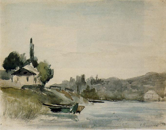 The Banks of the Marne at Cennevieres, vintage artwork by Camille Pissarro, 12x8" (A4) Poster