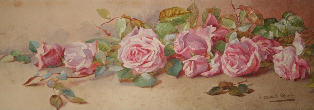Still LIfe Study of Roses, vintage artwork by Gertrude Elizabeth W. Offord, 12x8" (A4) Poster