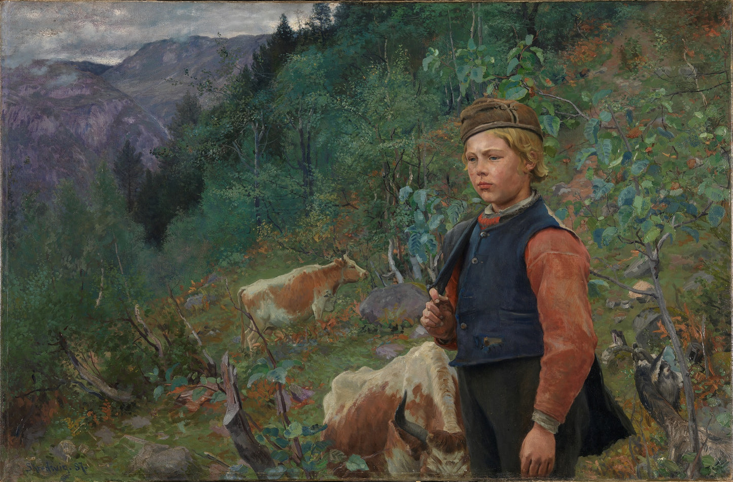 Vinje as a Shepherd Boy, vintage artwork by Christian Skredsvig, 12x8" (A4) Poster