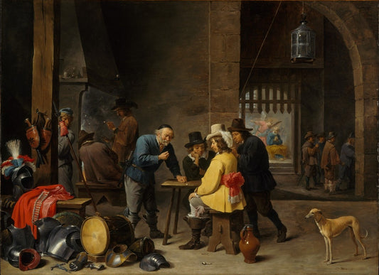 Guardroom with the Deliverance of Saint Peter, vintage artwork by David Teniers (II), 12x8" (A4) Poster