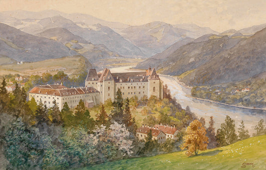 View of Greinburg on the Danube, vintage artwork by Georg Janny, 12x8" (A4) Poster