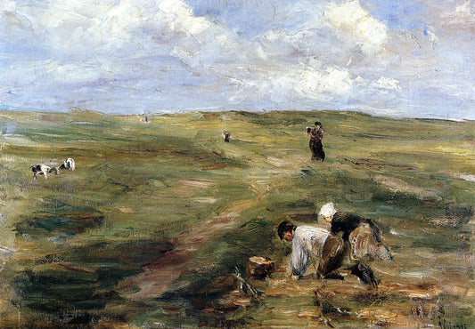 Digging for Potatoes in the Dunes at Zandvoort, vintage artwork by Max Liebermann, 12x8" (A4) Poster