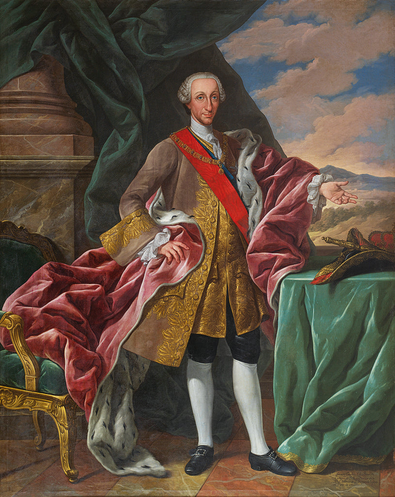 Portrait of King Carlos III of Spain, vintage artwork by Antonio González Ruiz, 12x8" (A4) Poster