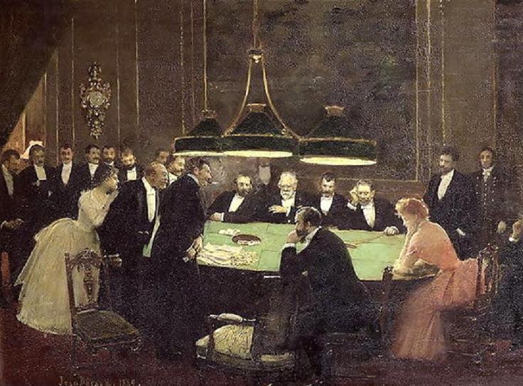 The Gaming Room at the Casino, vintage artwork by Jean-Georges Beraud, 12x8" (A4) Poster