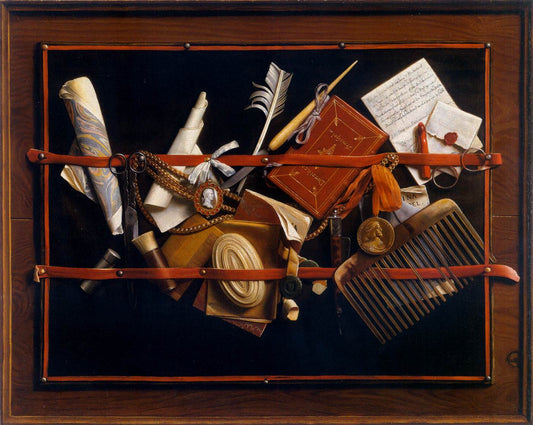 Trompe-l'oeil Letter Board, vintage artwork by Samuel van Hoogstraeten, 12x8" (A4) Poster