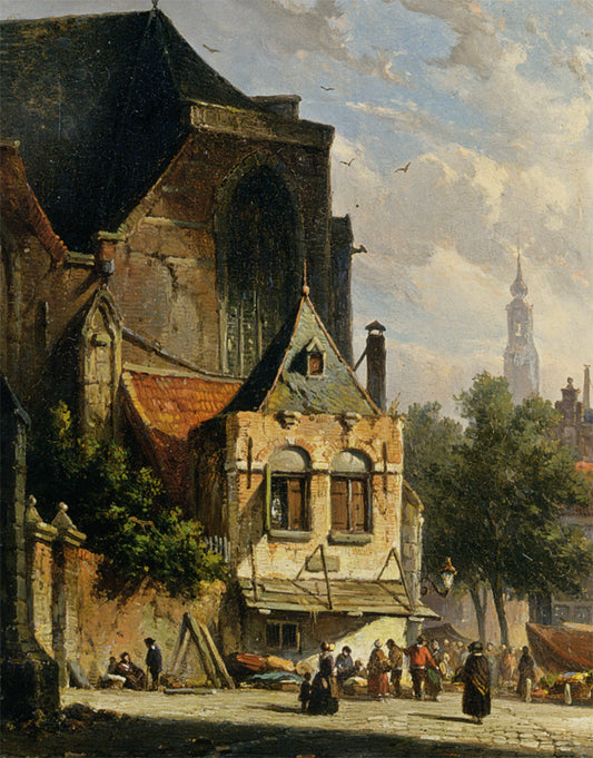 A Busy Market in a Dutch Town, vintage artwork by Adrianus Eversen, A3 (16x12") Poster Print