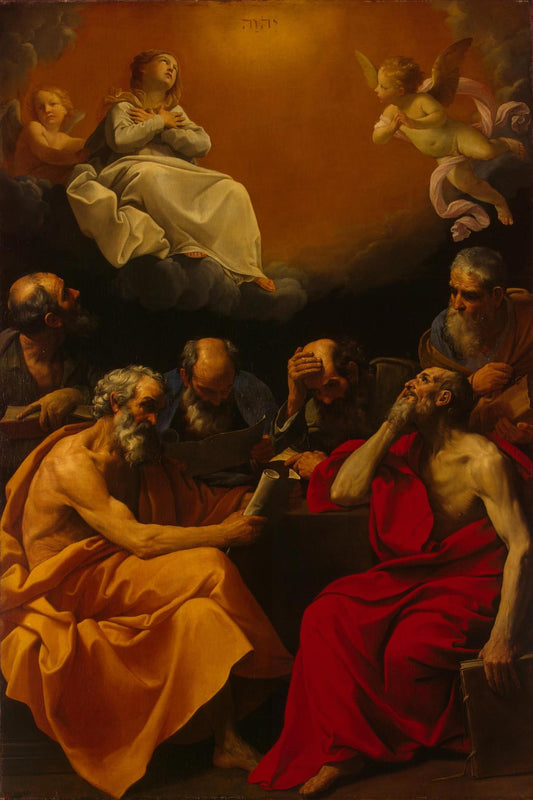 Fathers of the Church Disputing the Dogma of the Immaculate Conception, vintage artwork by Guido Reni, 12x8" (A4) Poster