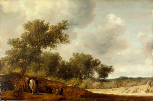 Landscape with Deer Hunters, vintage artwork by Salomon van Ruysdael, 12x8" (A4) Poster