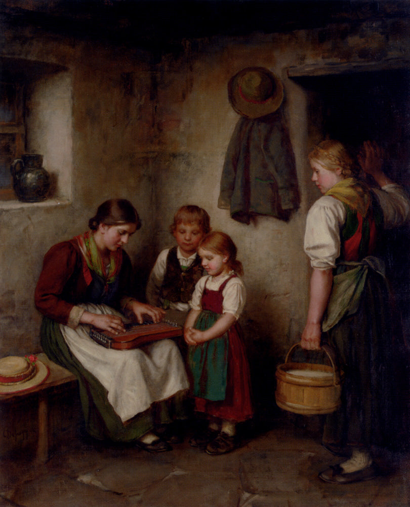 The music lesson, vintage artwork by Franz von Defregger, 12x8" (A4) Poster