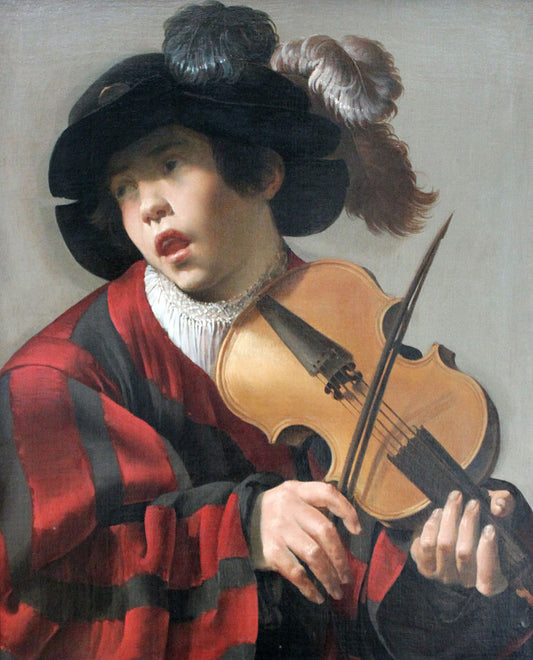 Singer with stringed instrument, vintage artwork by Hendrick Terbrugghen, 12x8" (A4) Poster