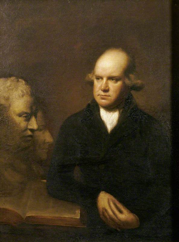 The Reverend Sir Herbert Croft with a Bust of Samuel Johnson, vintage artwork by Lemuel Francis Abbott, 12x8" (A4) Poster