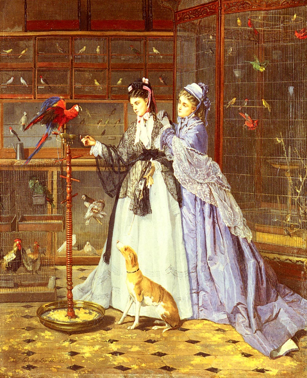 At the Birdsellers, vintage artwork by Camille-Leopold Cabaillot Lassalle, 12x8" (A4) Poster