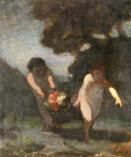 Two Boys Carrying a Basket, vintage artwork by Honore Daumier, A3 (16x12") Poster Print