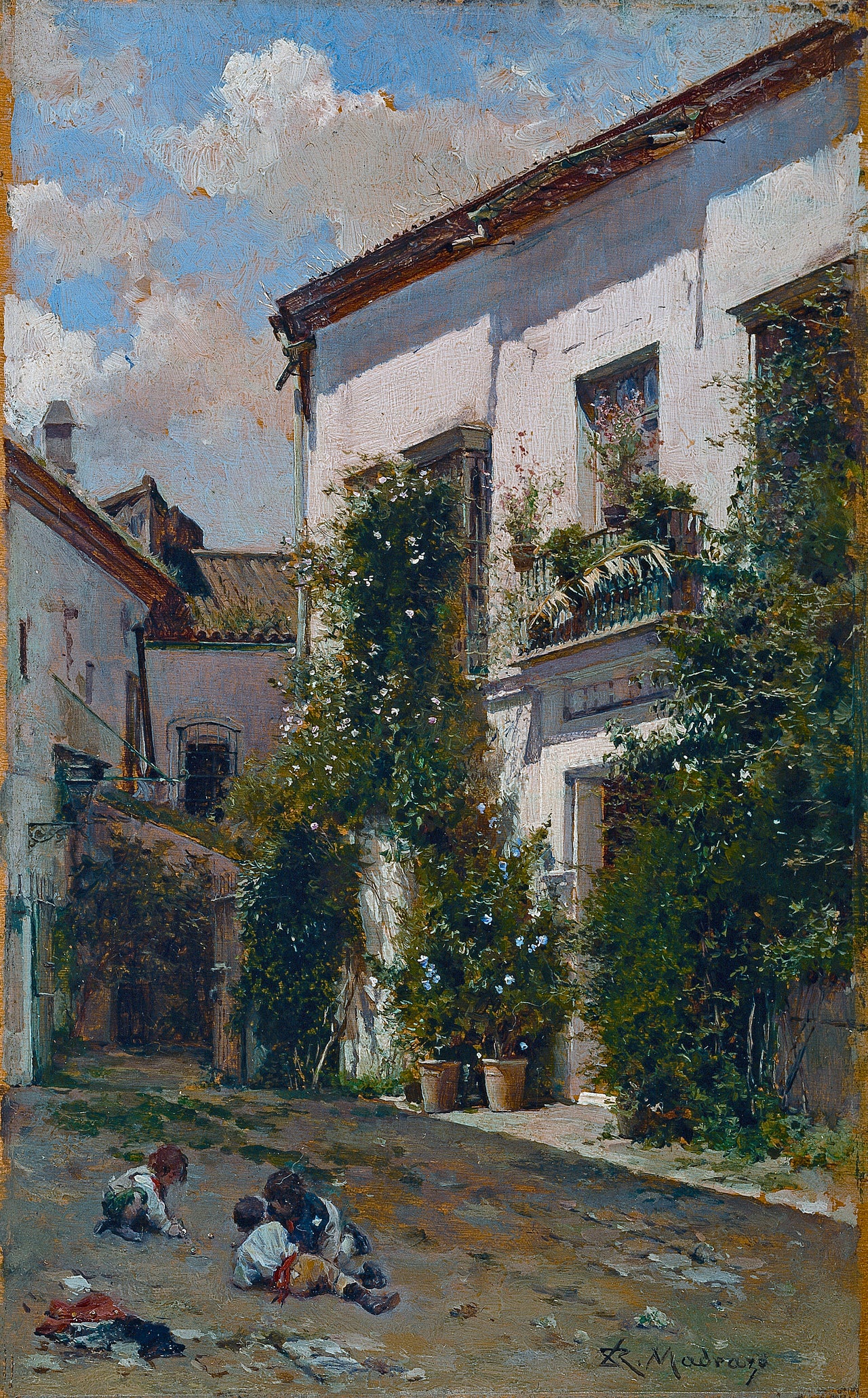 The courtyard of San Miguel in the Cathedral of Seville, vintage artwork by Raimundo de Madrazo y Garreta, 12x8" (A4) Poster