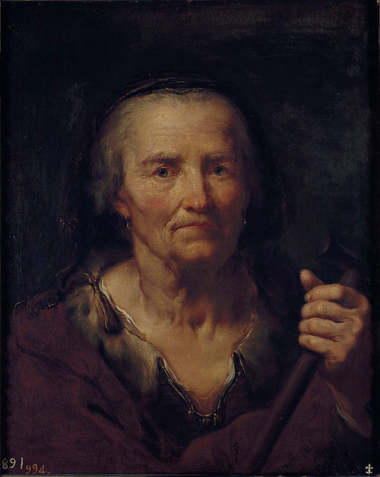 Old woman with a crutch, vintage artwork by Giuseppe Nogari, 12x8" (A4) Poster