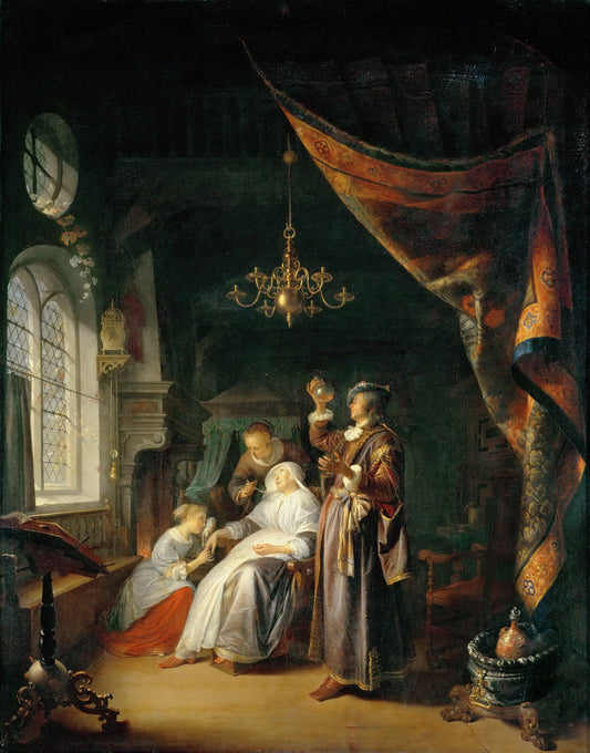 The Dropsical Woman, vintage artwork by Gerrit Dou, 12x8" (A4) Poster