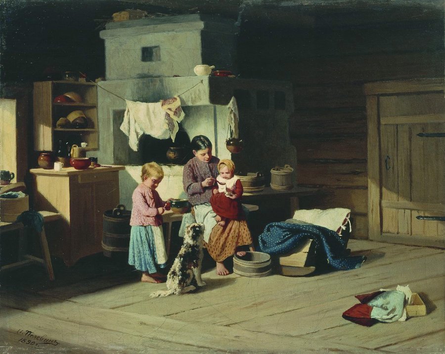 Feeding the Baby , vintage artwork by Ivan Pelevin, 12x8" (A4) Poster