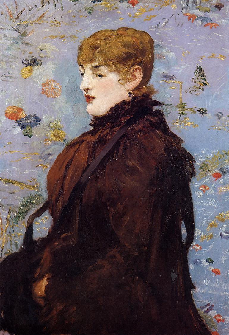Autumn, Portait of Mery Laurent in a Brown Fur Cape, vintage artwork by Édouard Manet, 12x8" (A4) Poster