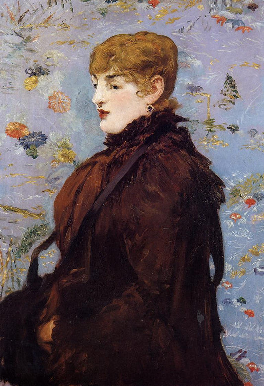 Autumn, Portait of Mery Laurent in a Brown Fur Cape, vintage artwork by Édouard Manet, 12x8" (A4) Poster